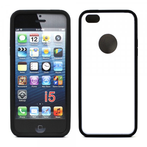 Wholesale iPhone 5 5S Gummy Hybrid Case (Black White)
